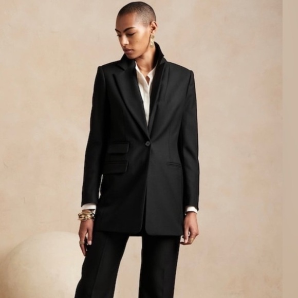 AS IS! Banana Republic Black Lido Sculpted Wool Blazer - Size 2 - Picture 6 of 9
